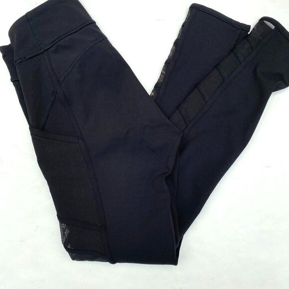 Lululemon Black Side Ladder Mesh Leggings Side Pockets Size 6 Yoga Preowned - Picture 5 of 5